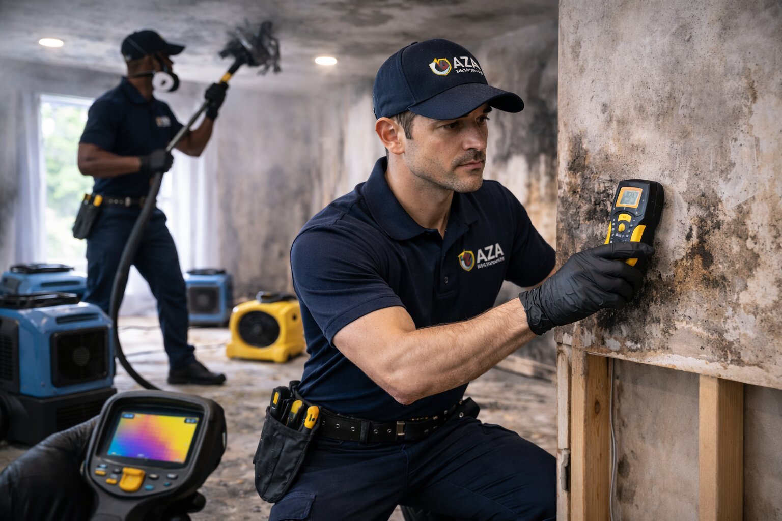 AZA Restoration technician performing smoke damage restoration in a Northern Virginia home