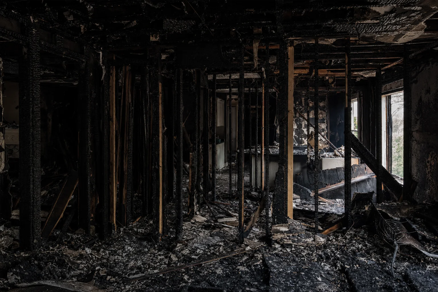 Structural fire damage in a Loudoun County home before reconstruction